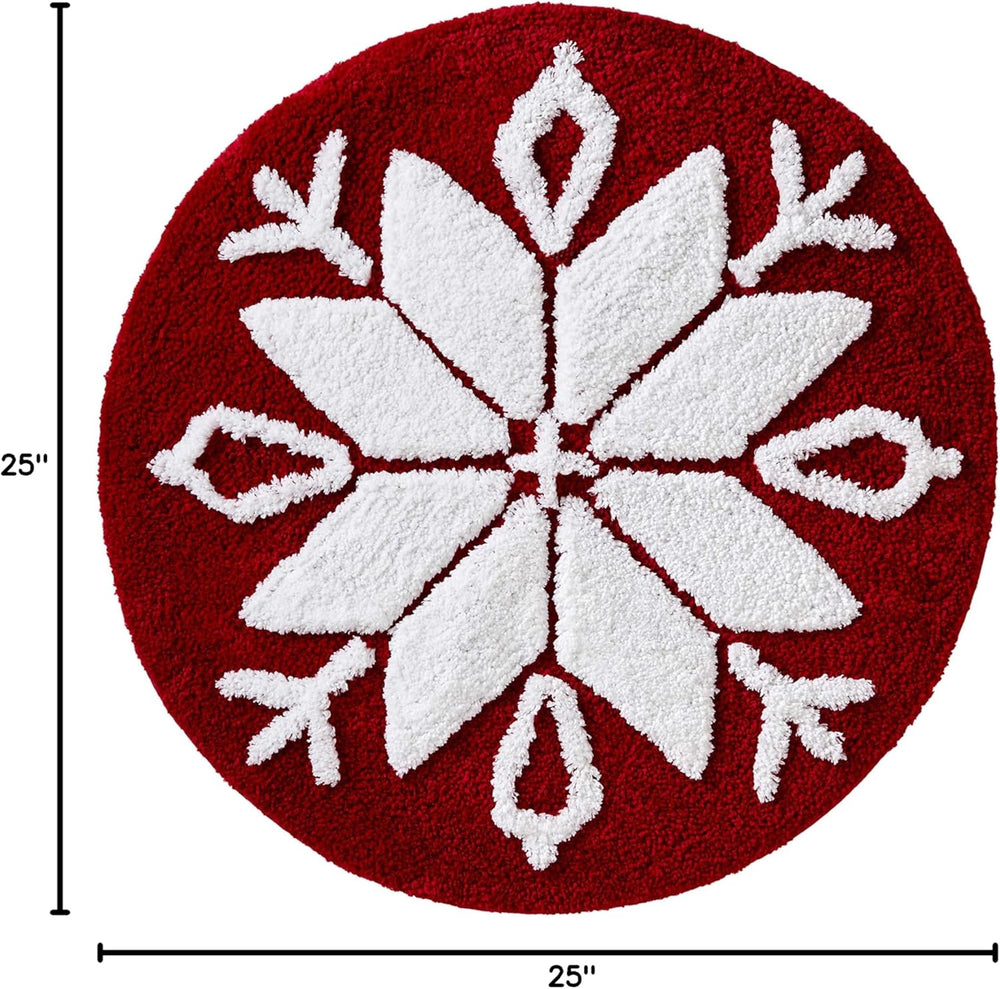 Christmas Snowflake Winter Rug for Bath/Kitchen & Gift, 25X25, Red