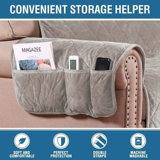 Thick Velvet Quilted Recliner Covers for Recliner Chair Covers Reclining Chair Slipcover Recliner Couch Cover with Non Slip Backing and Wider Elastic Strap (Oversaized Recliner, Taupe)