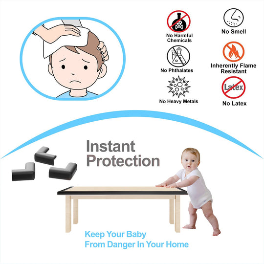Baby Proof Edges & Corners Protector - Child Proofing Corner Edge Safety Gurards 18Ft Edge + 8 Corners Kids Furniture Foam Cushion Bumpers Guard for Fireplace Table Cabinet (Black)