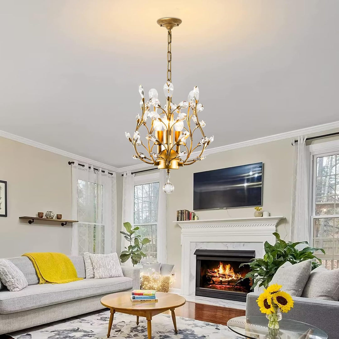 Crystal Chandeliers,K9 Crystal Pendant Light with 3-Light Chandelier Lighting Fixtures,Ceiling Light for Living Room Bedroom Restaurant Hallway (Gold)