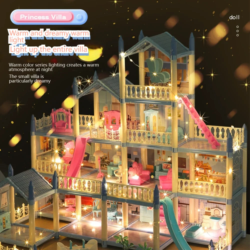 Children'S Music Doll House Assembly Villa House 3D DIY Dream Princess Castle Villa Assembly Doll House Set Toy Girl Family Toy