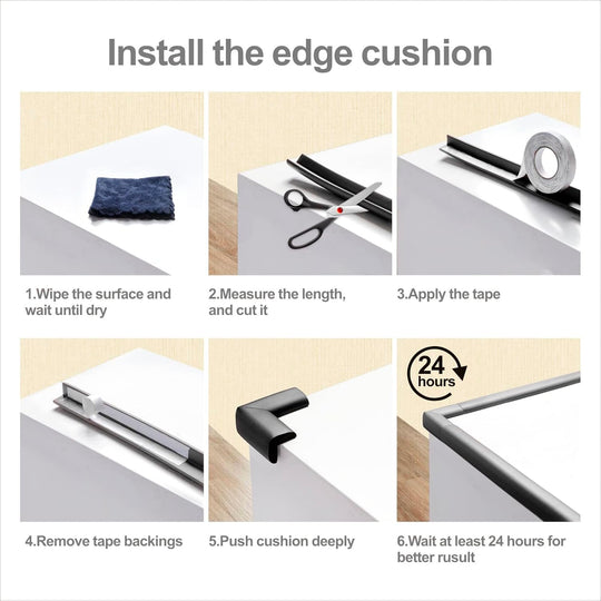 Baby Proof Edges & Corners Protector - Child Proofing Corner Edge Safety Gurards 18Ft Edge + 8 Corners Kids Furniture Foam Cushion Bumpers Guard for Fireplace Table Cabinet (Black)