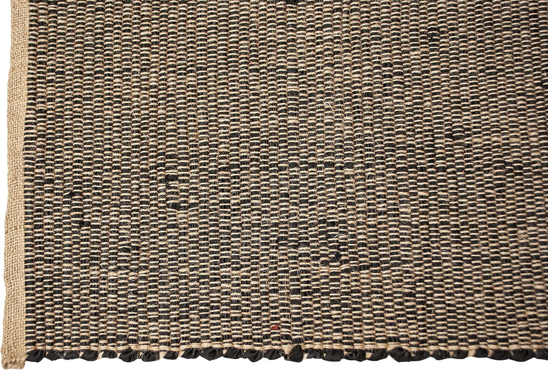 Jute and Rust Cotton Runner Rug – 2X5 Ft Handwoven Reversible Rug – Boho Farmhouse Hallway or Entryway Accent – Rustic Country Decor in Black and Natural Jute