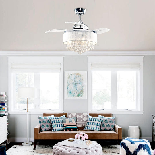 Ceiling Fans with Lights and Remote Crystal Chandelier Ceiling Fan with Light for Bedroom 3 Retractable Blades, 36 Inch, Silver