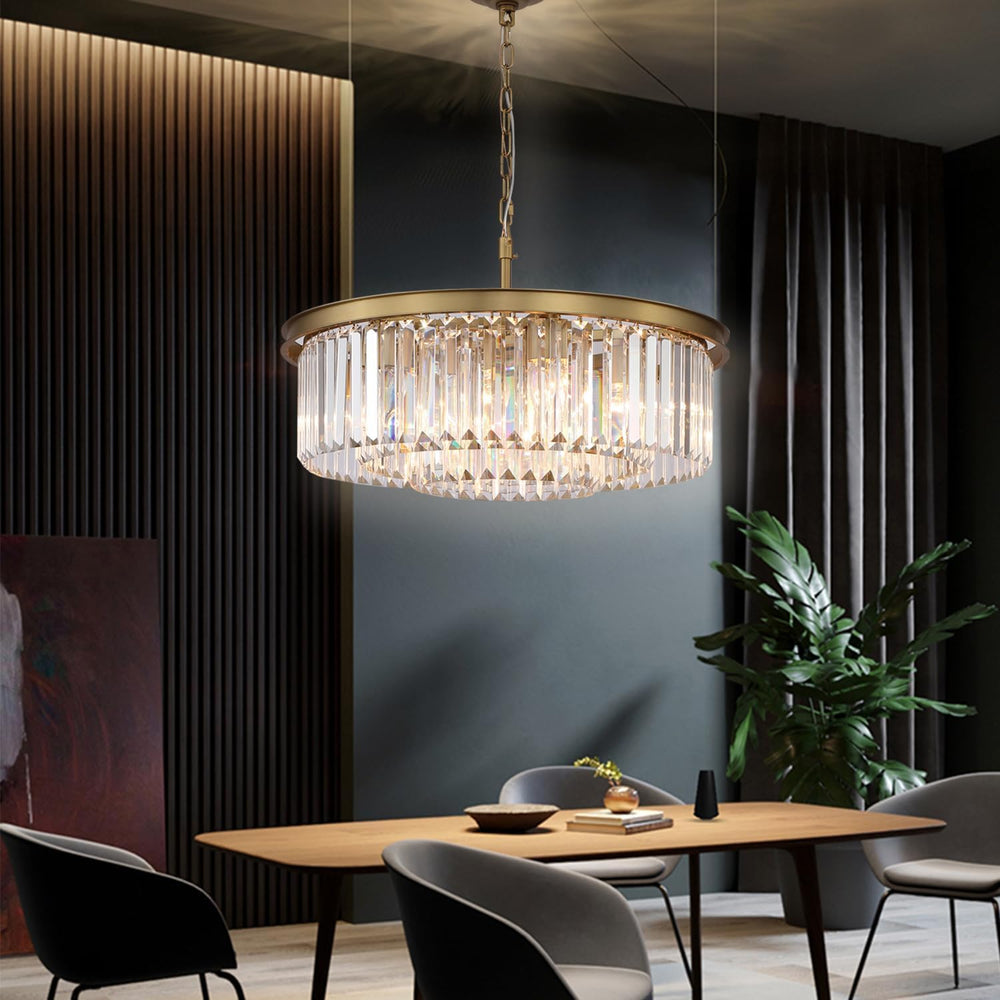 Crystal Chandelier Pendant Ceiling Lights Gold Chandeliers Lighting Fixture for Dining Living Room Foyer Hallway 8-Lights (Dia 24 Inch)