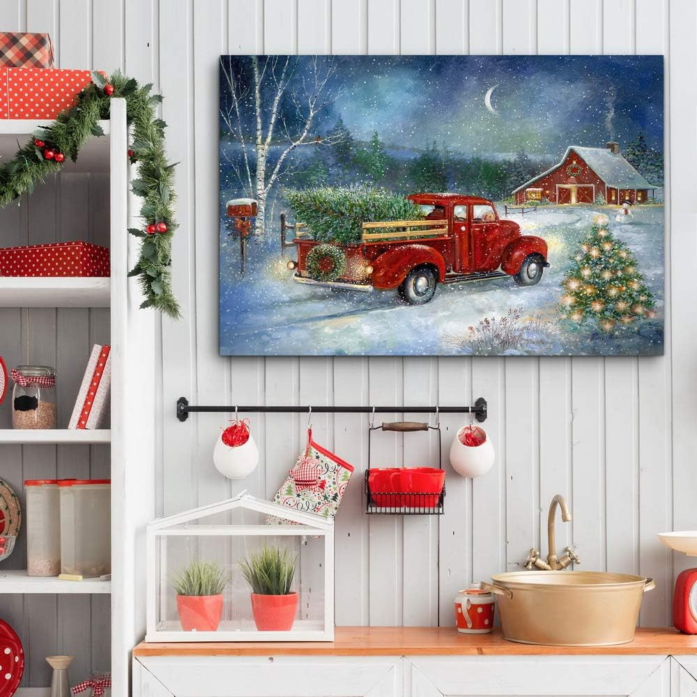 Canvas Nature Wall Art Paintings & Prints Serene Snowy Christmas Red Barn Modern Festival Glam Wall Hanging Artwork Decorations for Bedroom Office Kitchen - 24"X36" LT20