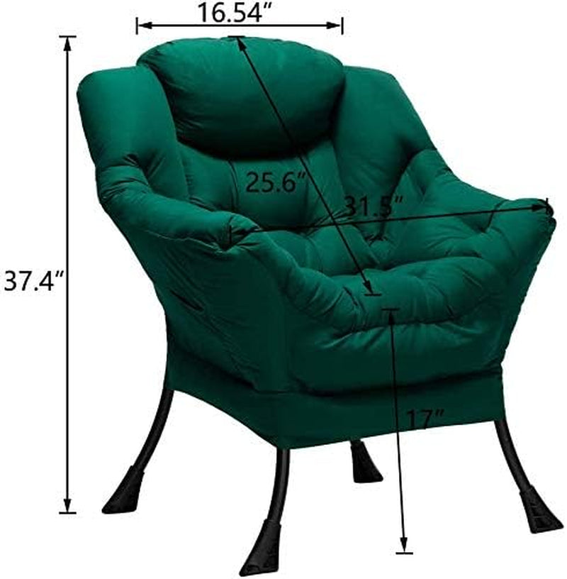 Modern Fabric Large Lazy Chair, Accent Oversized Comfy Reading Chair, Thick Padded Cozy Lounge Chair with Armrest, Steel Frame Leisure Sofa Chair for Living Room, Bedroom, Dorm, Green