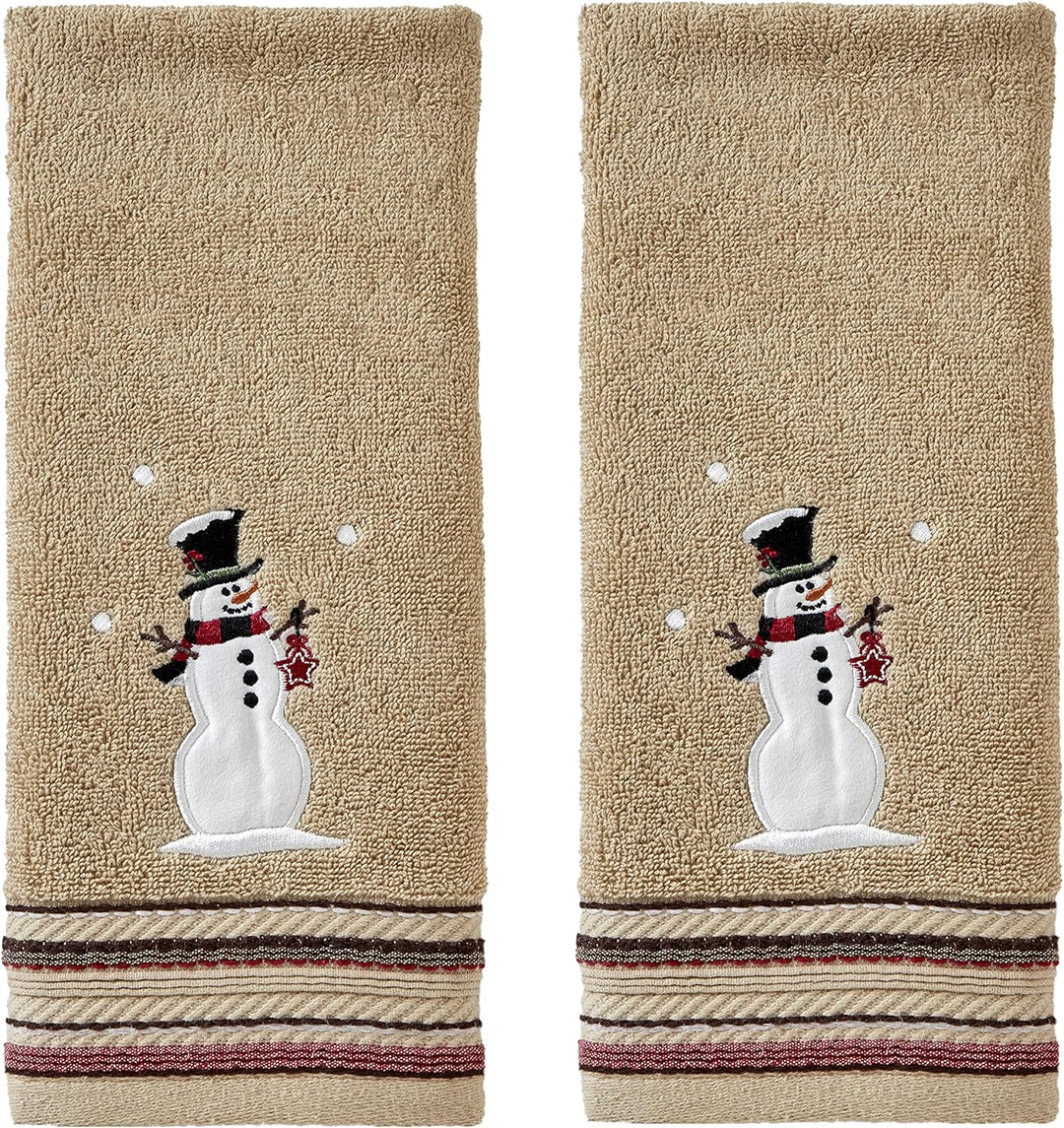 Christmas/Winter Rustic Plaid Snowman Hand Towel Set for Bath/Kitchen/Bar & Gift, Wheat 2 Count