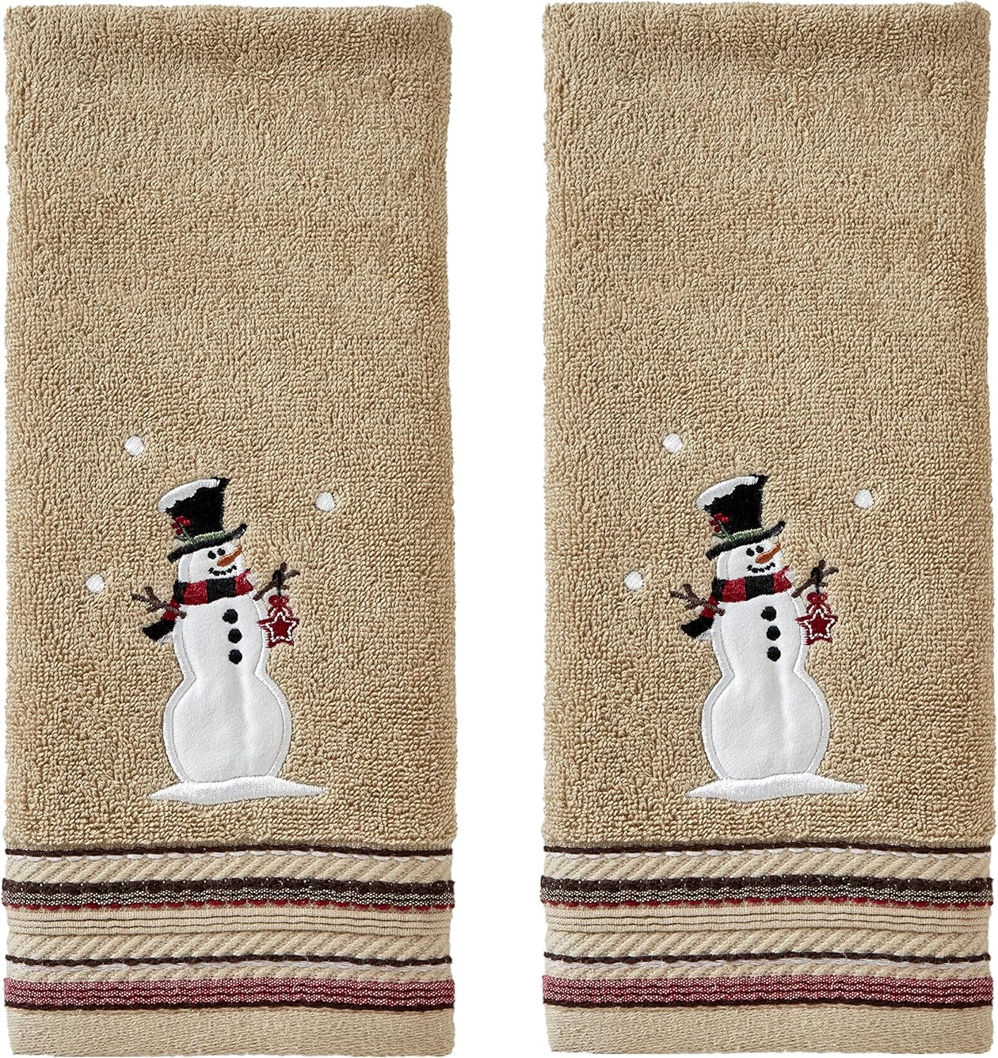 Christmas/Winter Rustic Plaid Snowman Hand Towel Set for Bath/Kitchen/Bar & Gift, Wheat 2 Count