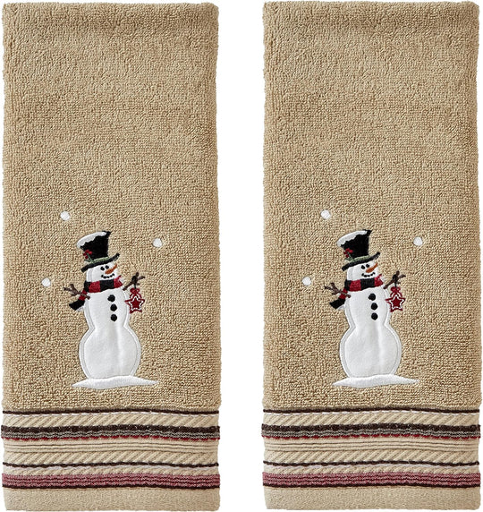 Christmas/Winter Rustic Plaid Snowman Hand Towel Set for Bath/Kitchen/Bar & Gift, Wheat 2 Count