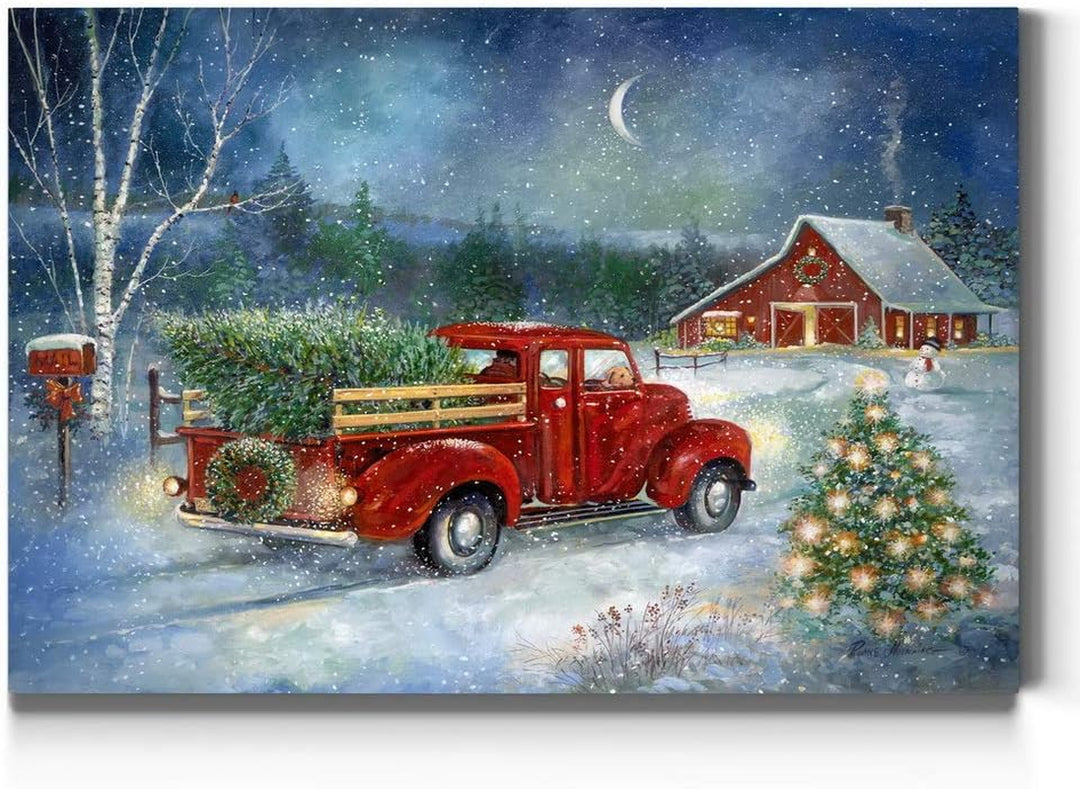 Canvas Nature Wall Art Paintings & Prints Serene Snowy Christmas Red Barn Modern Festival Glam Wall Hanging Artwork Decorations for Bedroom Office Kitchen - 24"X36" LT20