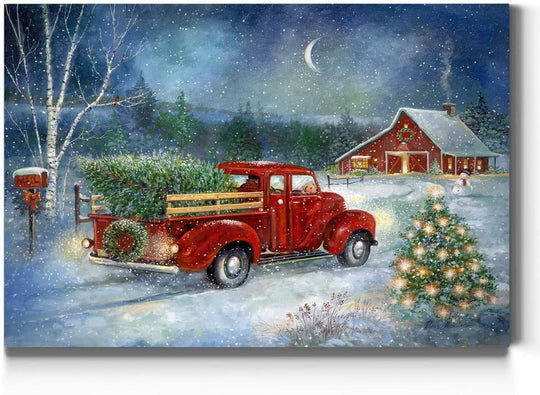 Canvas Nature Wall Art Paintings & Prints Serene Snowy Christmas Red Barn Modern Festival Glam Wall Hanging Artwork Decorations for Bedroom Office Kitchen - 24"X36" LT20