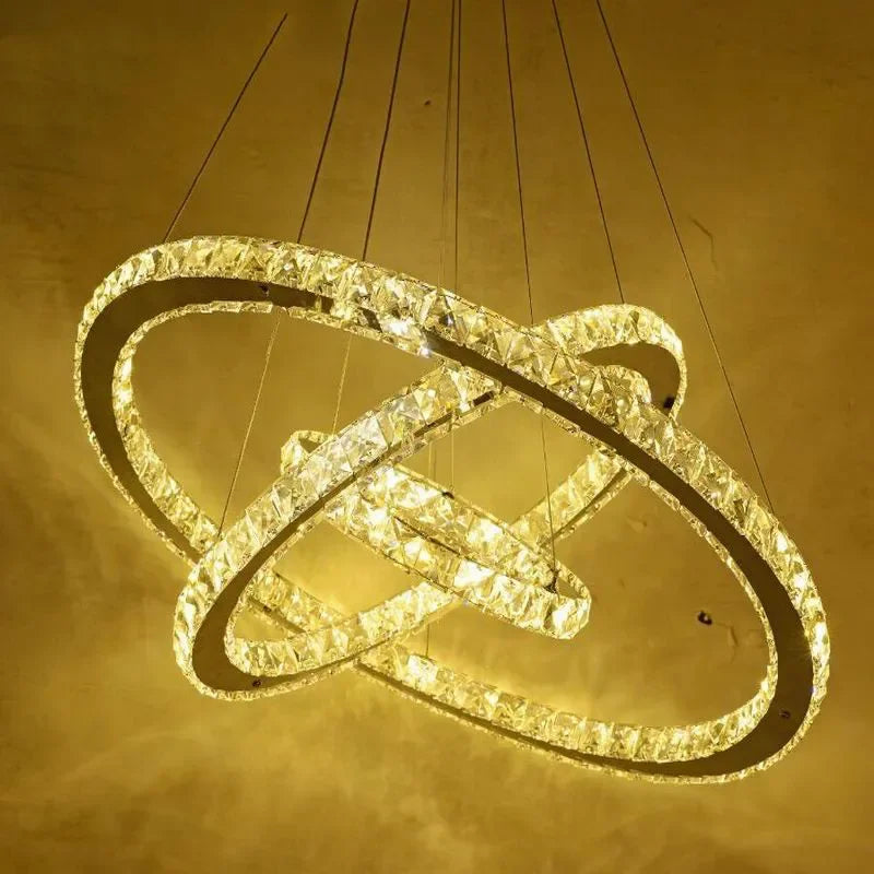 Modern LED K9 Crystal Chandelier Lights for Living Room Rings Crystal Chandelier Lighting Pendant Hanging Ceiling Fixtures