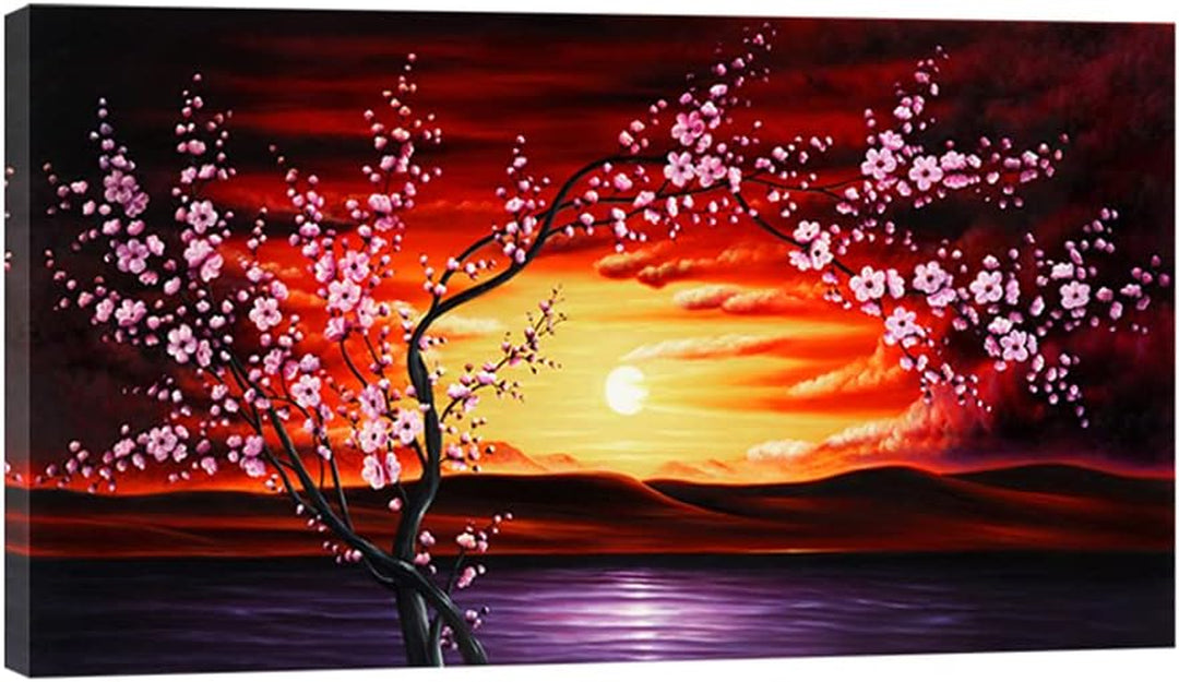 Plum Tree Blossom Flowers Extra Large Gallery Wrapped Giclee Canvas Prints Floral Landscape Pictures Paintings on Canvas Wall Art Ready to Hang for Living Room Home Decor 24X48 Inch XL