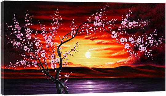 Plum Tree Blossom Flowers Extra Large Gallery Wrapped Giclee Canvas Prints Floral Landscape Pictures Paintings on Canvas Wall Art Ready to Hang for Living Room Home Decor 24X48 Inch XL