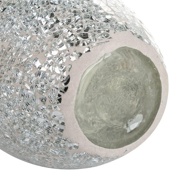 Large Vase Vases for Flowers Handmade Decorative Mosaic Glitter Sparkled Glass Gift Present Black White Silver 11" (Silver White, Small)