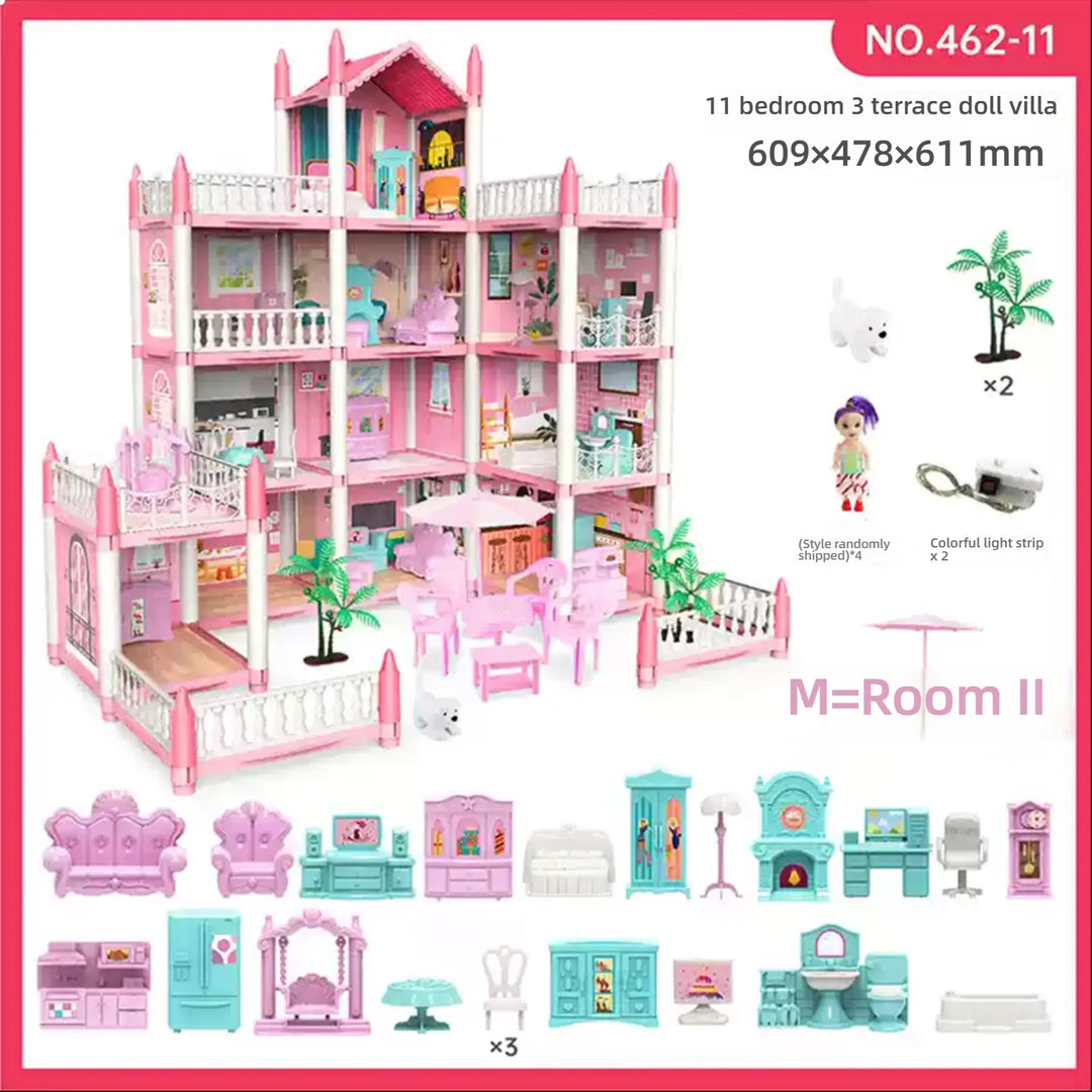 Children'S Music Doll House Assembly Villa House 3D DIY Dream Princess Castle Villa Assembly Doll House Set Toy Girl Family Toy