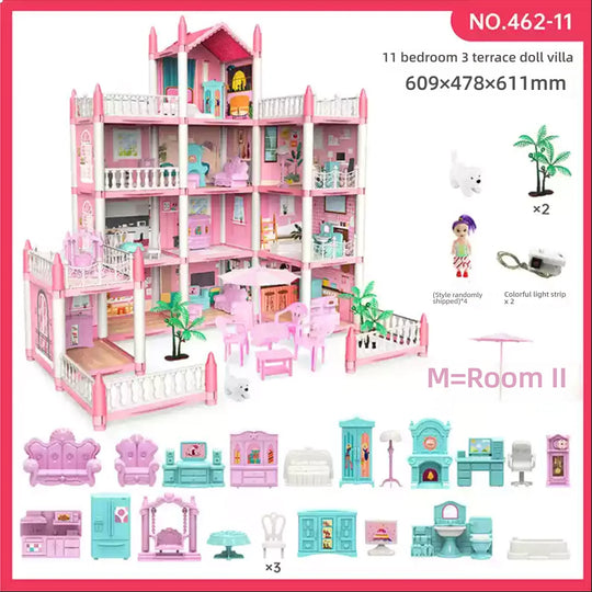 Children'S Music Doll House Assembly Villa House 3D DIY Dream Princess Castle Villa Assembly Doll House Set Toy Girl Family Toy
