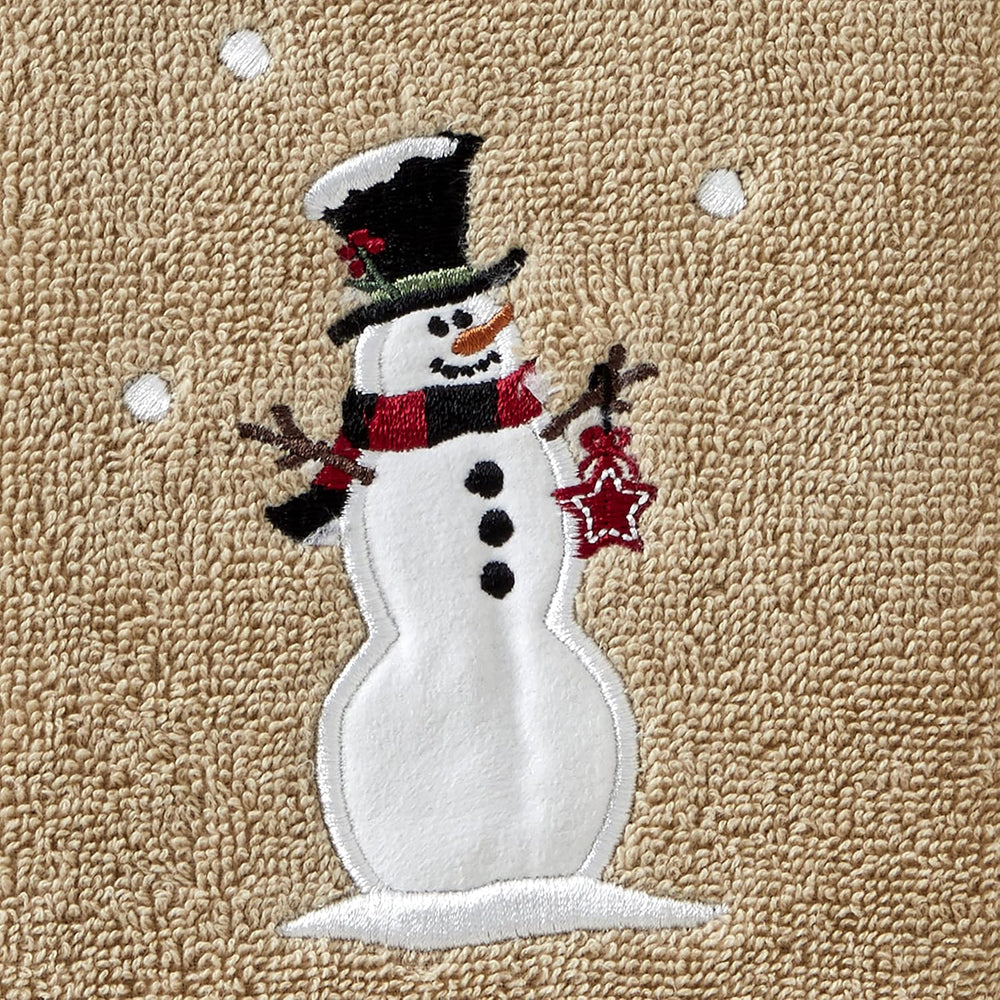 Christmas/Winter Rustic Plaid Snowman Hand Towel Set for Bath/Kitchen/Bar & Gift, Wheat 2 Count