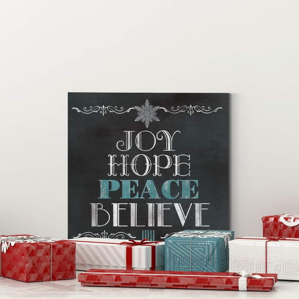 Canvas Art Prints for Home Decor Joy Hope Peace Believe Christmas Inspirational Tree Wall Hanging Artowrk for Living Room Home Kitchen Wall Decorations - 24"X24" LT05