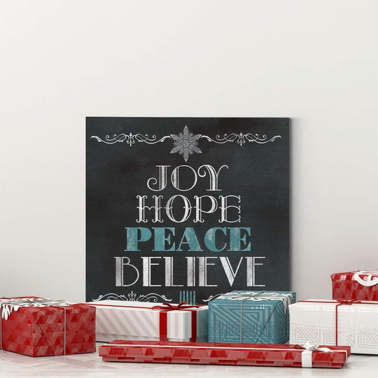 Canvas Art Prints for Home Decor Joy Hope Peace Believe Christmas Inspirational Tree Wall Hanging Artowrk for Living Room Home Kitchen Wall Decorations - 24"X24" LT05