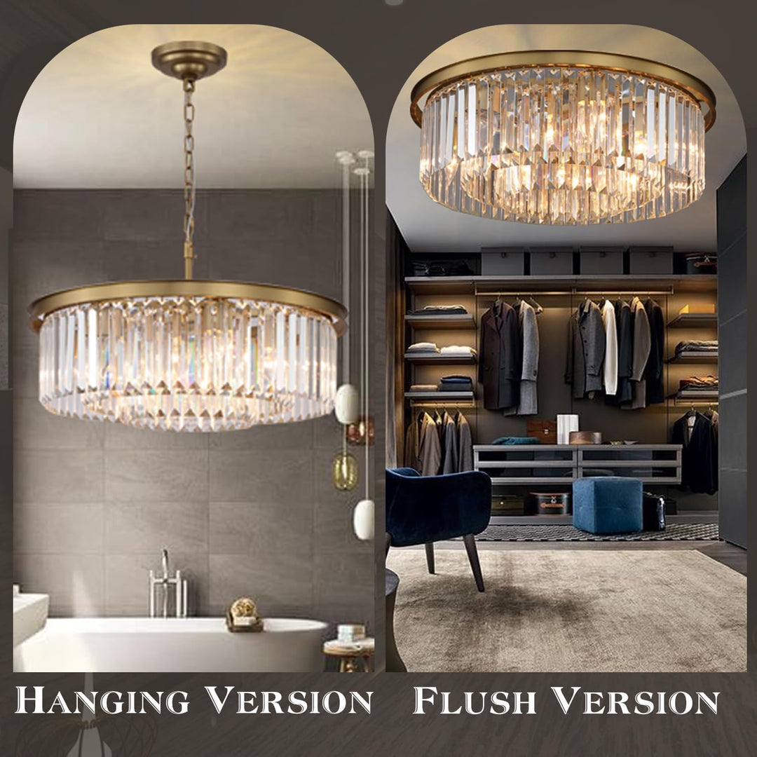 Crystal Chandelier Pendant Ceiling Lights Gold Chandeliers Lighting Fixture for Dining Living Room Foyer Hallway 8-Lights (Dia 24 Inch)