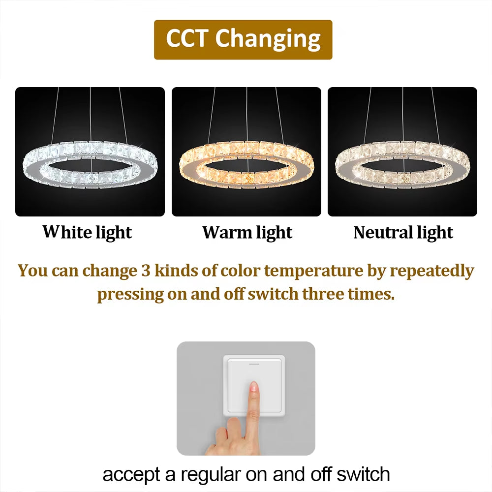 Modern round Stainless Steel 15W round Led Crystal Chandelier Lights for Living Room