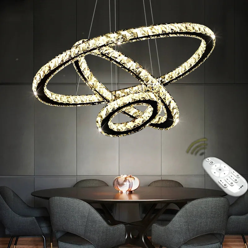 Modern LED K9 Crystal Chandelier Lights for Living Room Rings Crystal Chandelier Lighting Pendant Hanging Ceiling Fixtures