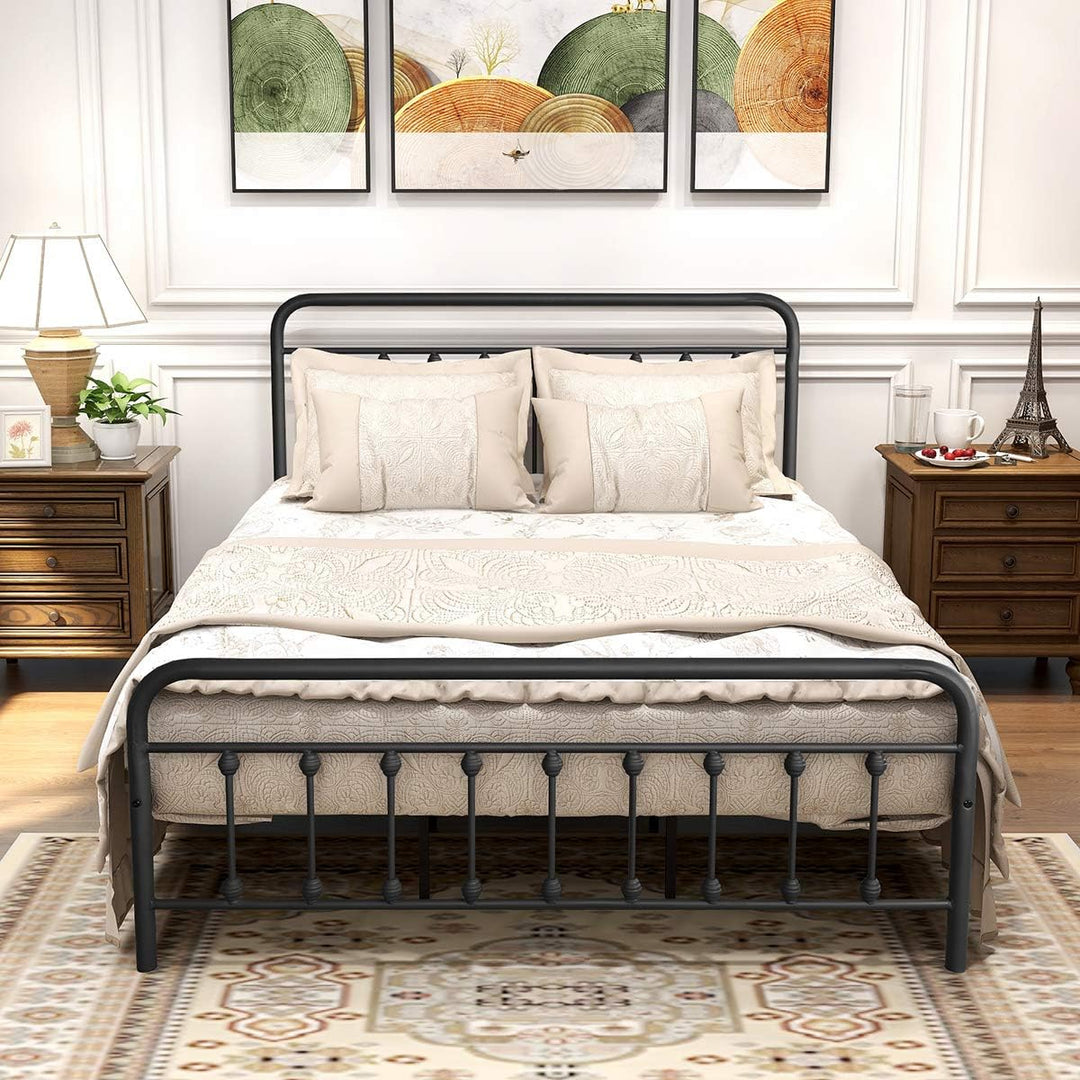 Metal Queen Bed Frame with Headboard and Footboard Farmhouse Platform Bed Frame Queen Size under Bed Storage No Box Spring Needed, Textured Black