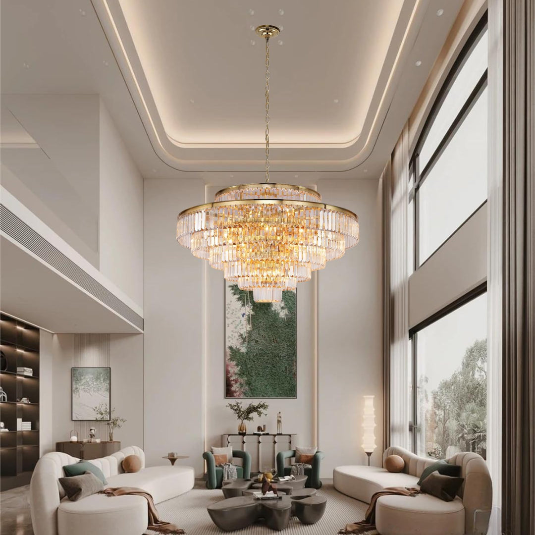 Large Crystal Chandeliers Gold Chandelier Luxury Pendant Ceiling Lights Fixture Hanging Raindrop Pendant Light Fixture for Dining Room Bedroom Living Room, 39 Inch