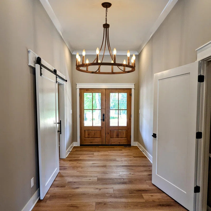 Hendon 20- Light Large Farmhouse Wagon Wheel Chandelier Candle Style Rustic round Lights Fixture for Kitchen Island Living Room Foyer Entryway