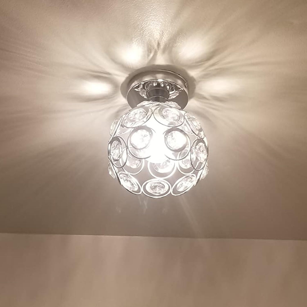 Modern Semi Flush Mount Ceiling Light Fixture, Mini Crystal Chandelier Light Fixture, Small Close to Ceiling Light for Hallway Bathroom