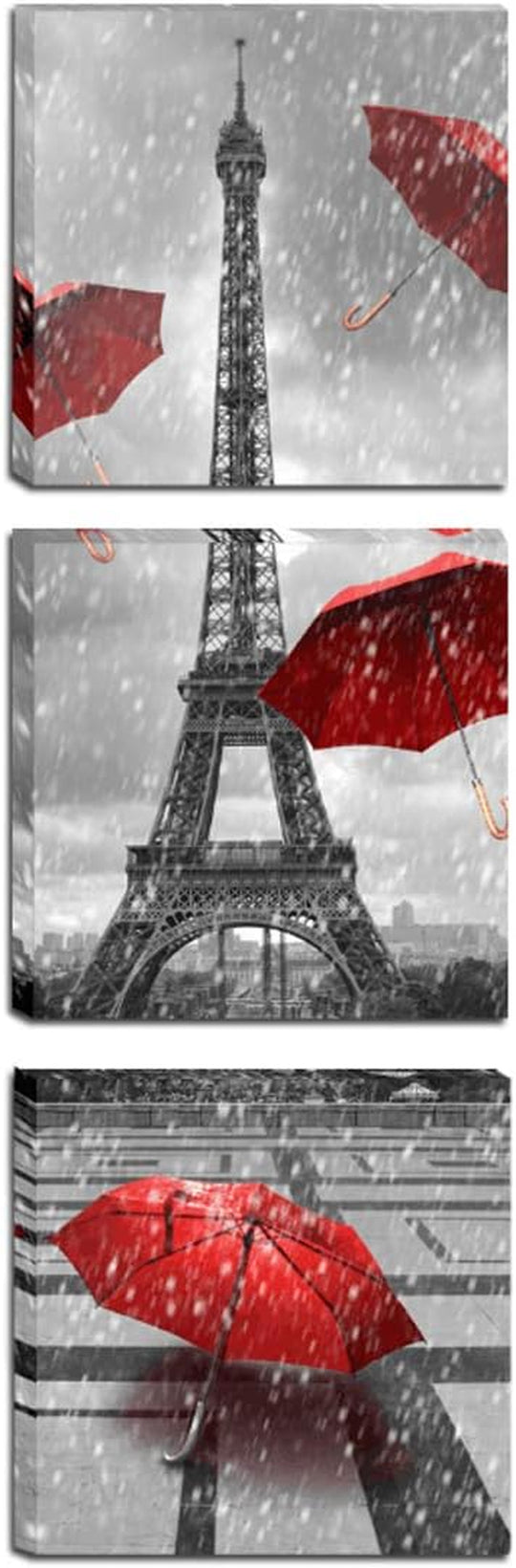 Paris Eiffel Tower Canvas Wall Art Decor Red Umbrellas Poster Prints Pictures Artwork for Bedroom Bathroom Living Room Ready to Hang 12X12Inchx3