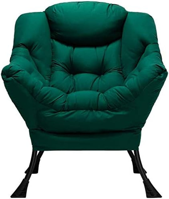 Modern Fabric Large Lazy Chair, Accent Oversized Comfy Reading Chair, Thick Padded Cozy Lounge Chair with Armrest, Steel Frame Leisure Sofa Chair for Living Room, Bedroom, Dorm, Green