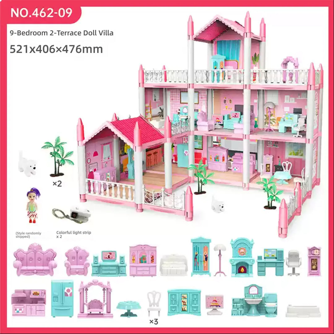 Children'S Music Doll House Assembly Villa House 3D DIY Dream Princess Castle Villa Assembly Doll House Set Toy Girl Family Toy