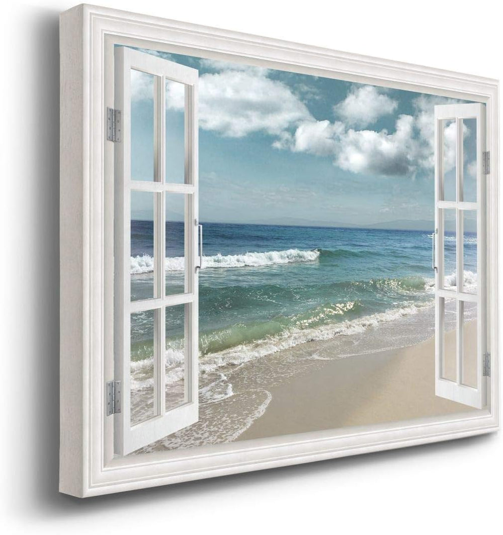 Canvas Nature Wall Art Home Paintings & Prints Artwork Cloudy Ocean Beach Sky Glam Romantic Window View Modern Decorations for Dining Room Office Kitchen - 18"X27" LT21