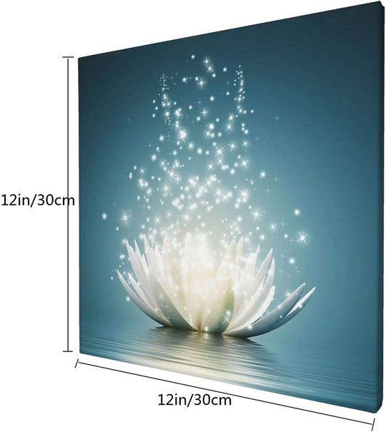 Blue Lotus Flower Wall Art Zen Decor Spiritual Meditation Yoga Magic Pictures for Bedroom Bathroom Home Decoration Canvas Stretched and Framed Ready to Hang 12X12 Inch