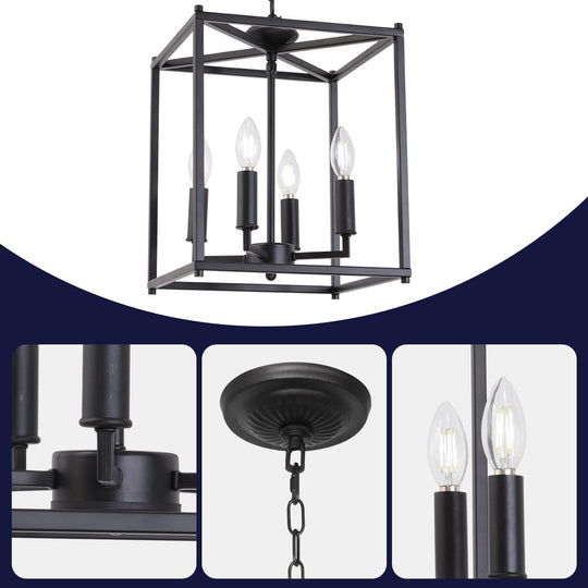 4 Lights Farmhouse Chandelier Matte Black Pendant Lighting Foyer Chandelier L...