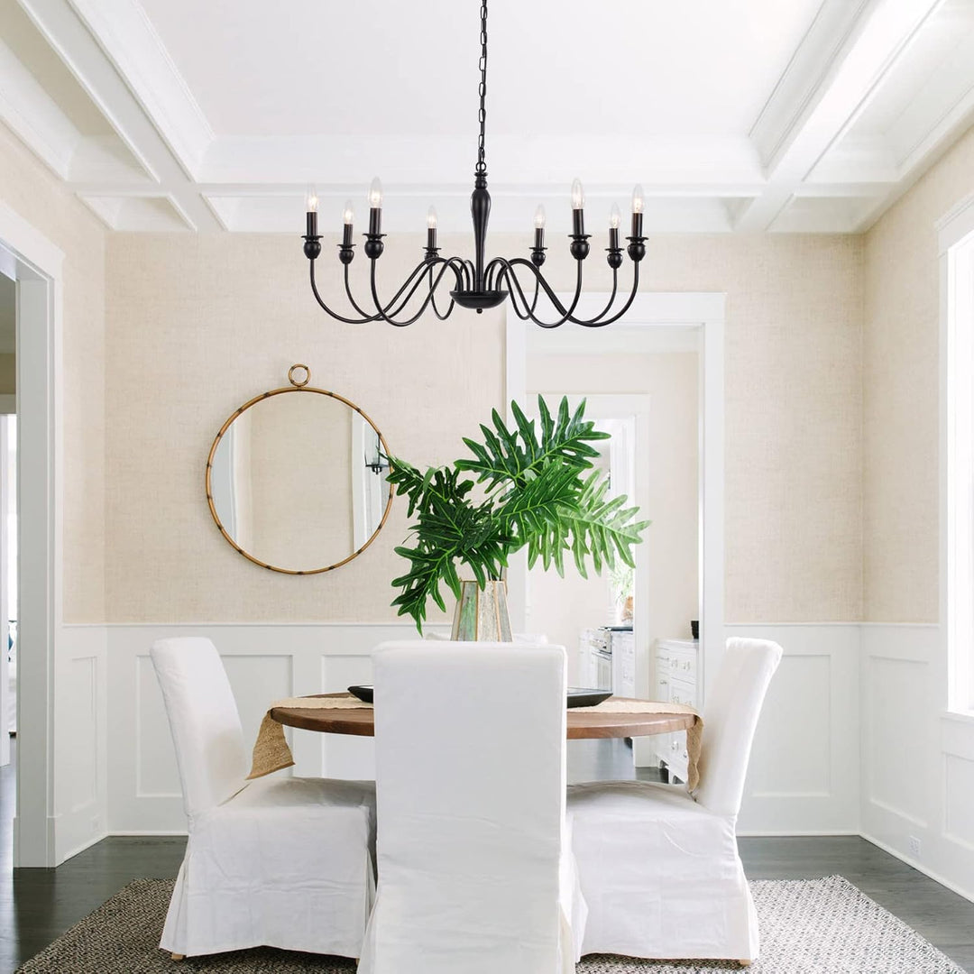 Black 8 Lights Farmhouse Chandelier for Dining Room Industrial Pendant Ceiling Light Fixture French Country Chandeliers for Dining Room, Living Room, Bedroom, Kitchen