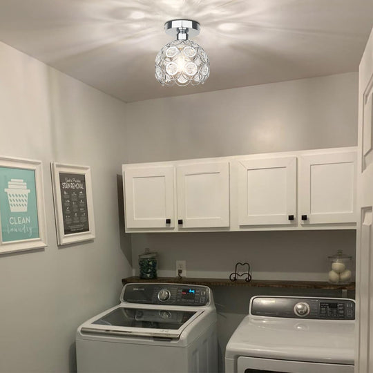 Modern Semi Flush Mount Ceiling Light Fixture, Mini Crystal Chandelier Light Fixture, Small Close to Ceiling Light for Hallway Bathroom
